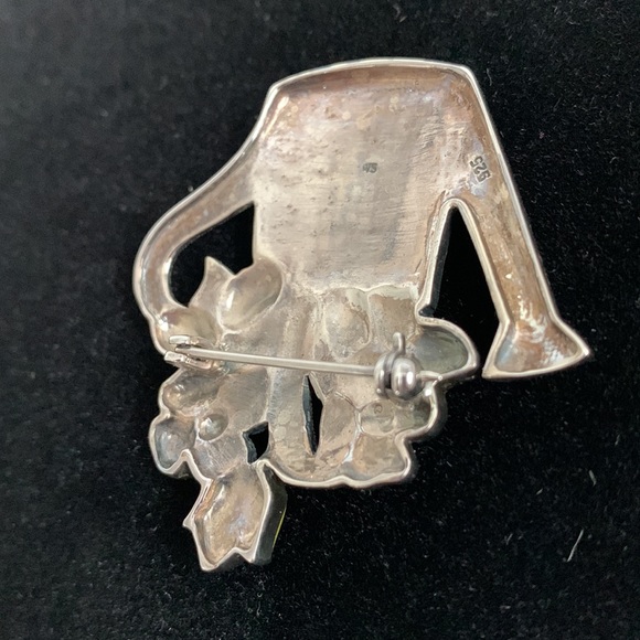 Enamel Marcasite Watering Can Of Flowers Brooch Pin S.M.925 Spring Floral Summer - Picture 7 of 9